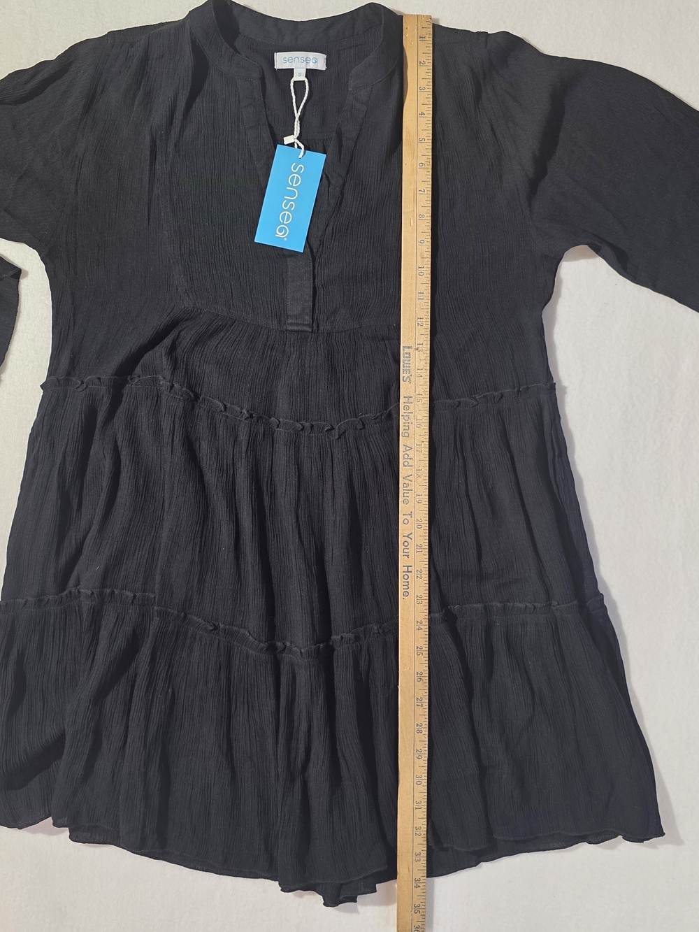 Sensea Black Tiered Babydoll Tunic Dress Size S NWT Boho Cottagecore - Picture 3 of 10